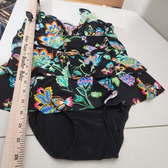 Croft & Barrow Swimsuit Womens 12 Floral Print Tiered Tankini Top Bathing Suit - Picture 11 of 16